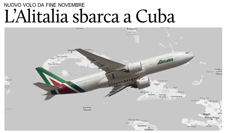 Da novembre volo diretto Alitalia Roma-L'Avana.