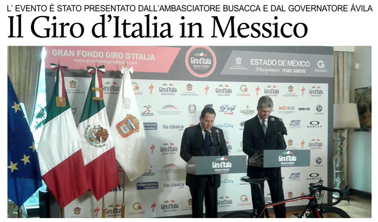Busacca e vila hanno presentato alla stampa la gara ciclistica Gran Fondo Giro d'Italia Messico.
