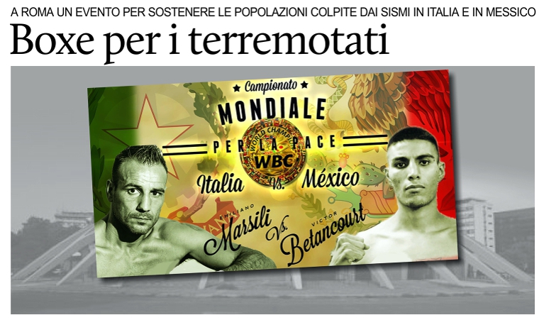 Boxe: campionato a Roma per i terremotati in Italia e Messico.