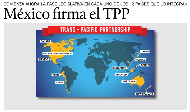 M�xico suscribe con otros 11 pa�ses el Tratado de Asociaci�n Transpac�fico (TPP).