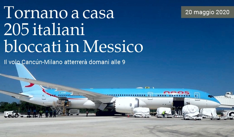 Tornano a casa 205 italiani bloccati in Messico